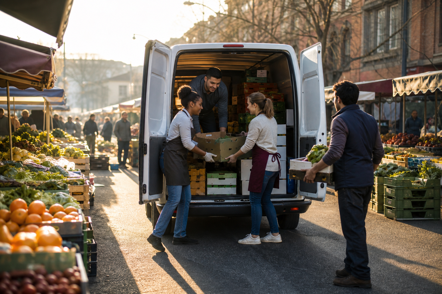 Emprendedores Cargando Cajas en Camioneta