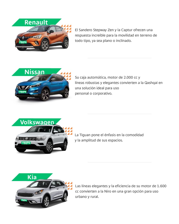 Marcas y modelos de autos Renting Colombia